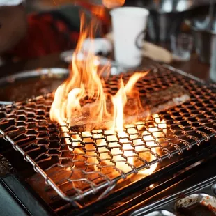 Truffle Parmesan Pork Belly (it's not supposed to be on fire like that, just happened because of the oil drip)