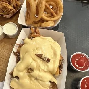 Cheese Fries and Onion Rings
