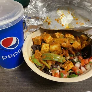 Mini bowl lunch special. Comes with soda. Just the perfect amount for me.