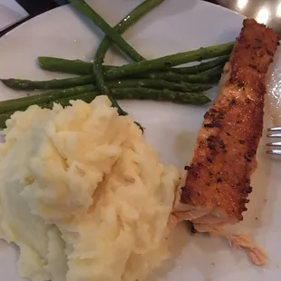 Salmon.. subbed mashed potatoes for white rice.  Very happy with that choice!!!