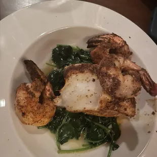 Blackened halibut and shrimp