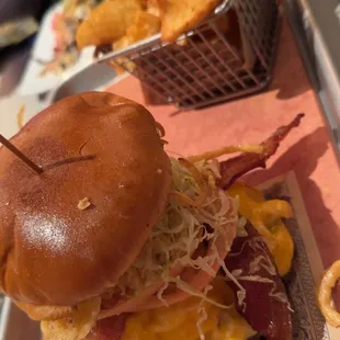 Mac n cheese burger with fries