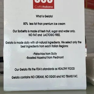 Information about the Gelato &amp; Sorbetto at 365 Caffe Italiano at Wiregrass.