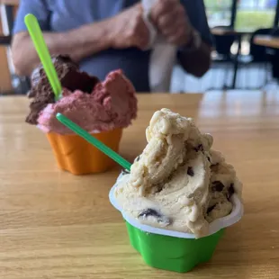 A combo bowl of Dark Chocolate Gelato &amp; Forest Berries Sorbet &amp; a bowl of Banana &amp; Chocolate Gelato