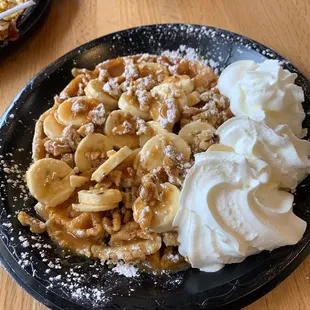 Banana, Walnut and Caramel Belgium Waffle