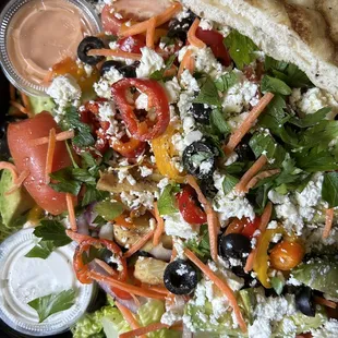 MEDITERRANEAN GRILL CHICKEN SALAD ($18.95) Giant portion--big enough for two people