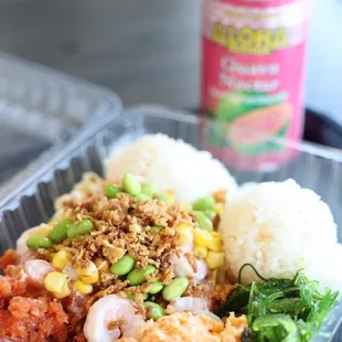 a container of ramen and rice