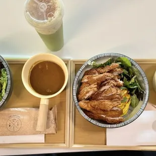 chicken curry katsu &amp; Curry Fried Pork Cutlet both with added egg