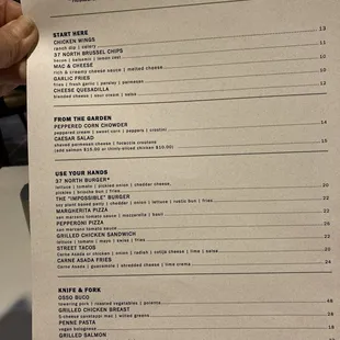 Great dinner menu at 37!