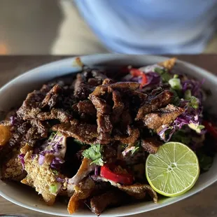 Steak Korean wonton nachos