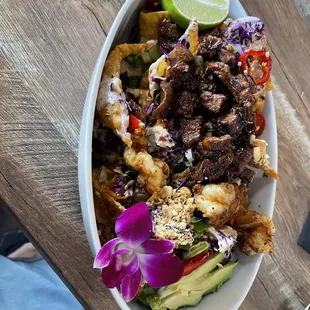 Shrimp and steak nachos