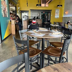 tables and chairs in a restaurant