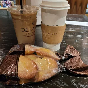 Iced caffe latte &amp; Large White Chocolate Caffe &amp; madelines (skip out on the madelines)