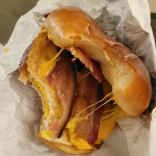 Brioche bacon cheese sandwich