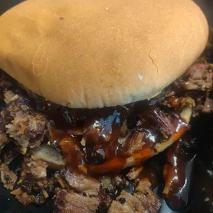 Chopped beef brisket sandwich