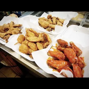 chicken wings and fried chicken, food