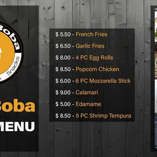 the menu for the 3ce boba food menu