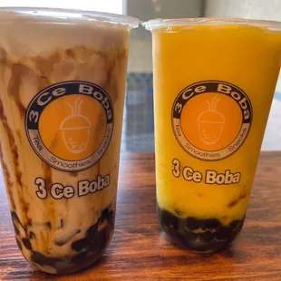 Okinawa Pearl and mango slush with boba