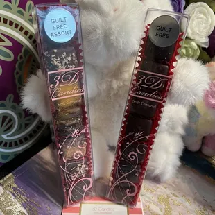 a white teddy bear and a chocolate bar