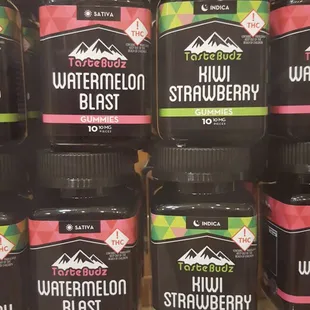 TastyBudz 100mg Indica or Sativa Gummys 10 - 10mg pieces.  Watermelon, Strawberry Kiwi, Tropical Punch &amp; Blue Raspberry