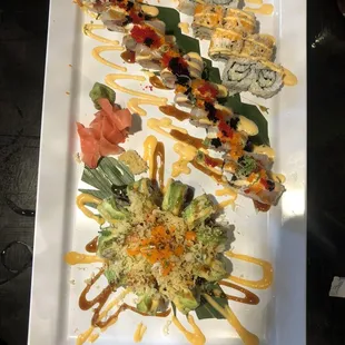 Top Left- Protein Roll  Top Right- Spicy Conch Roll Bottom- Volcano Dynamite Roll