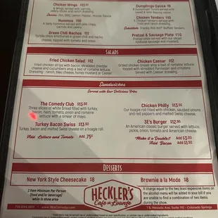 Food menu, decent prices but not a lot of options