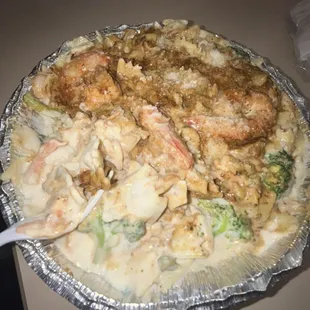 Jerk chicken shrimp and Alfredo