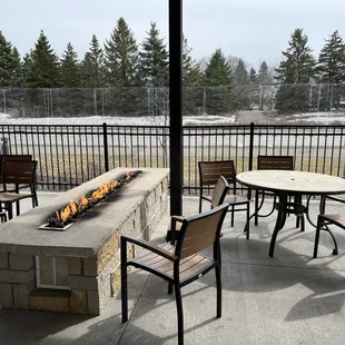 Outdoor seating away from the busy street