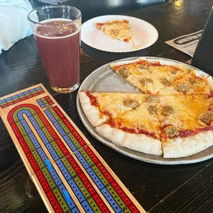 They All Become Blueberries beer and Sausage Mushroom pizza.