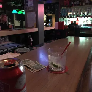 a drink on the bar