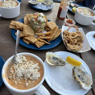 Crab Bisque, East Coast Oysters, Ceviche, Federal Hill Calamari