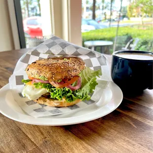 The breakfast burger and chi tea