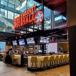 seating and neon sign