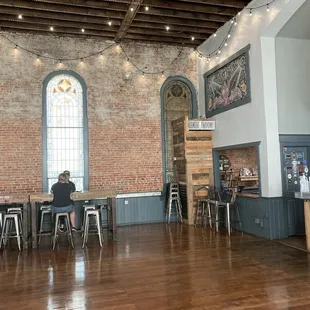 two people sitting at tables