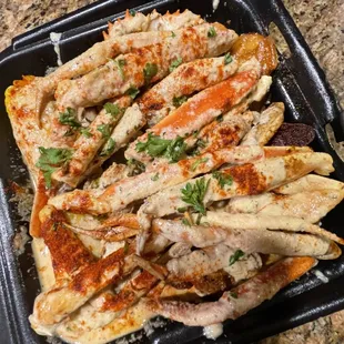 a tray of crab legs