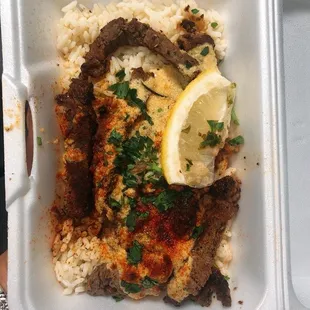 Nasty, Overcooked Steak with more mushy Minute rice