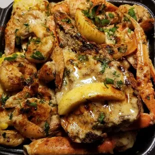 Lobster, crab &amp; shrimp combo with rice, potates, chicken sausage and corn on the cob