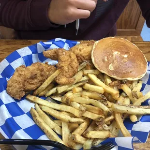 3 piece tender basket (pancake looking thing is cornbread!)