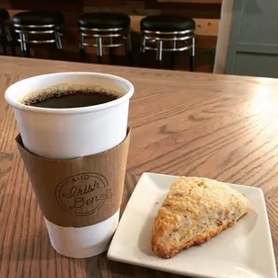 Fresh coffee and a delicious scone.