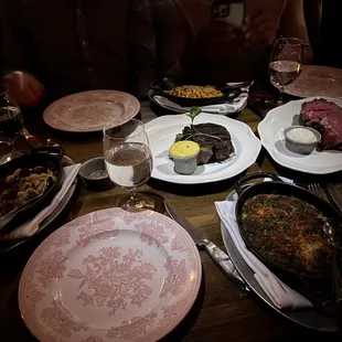 Filet mignon, prime rib, creamed spinach, mashed potatoes