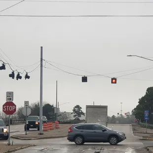 a stop light and a car