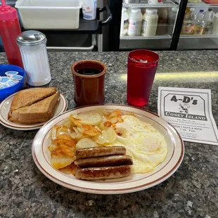 Breakfast Special , 3 eggs, American fries, meat and toast. $5.99!