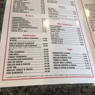 A page of the menu