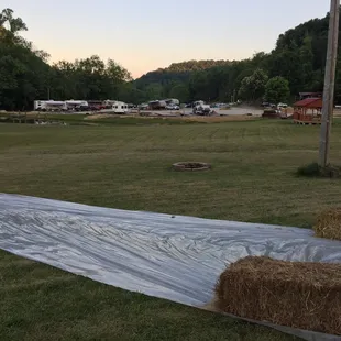 On the other side of the pond... they had a makeshift slip and slide.