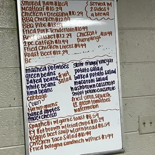 Menu for the day specials.