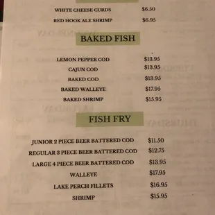 Fish fry menu