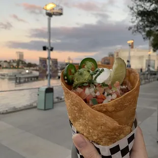 Taco cone and lakefront view