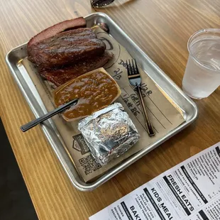 Ribs beans and grit cake