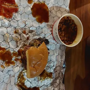 Brisket Sandwich and Baked Beans