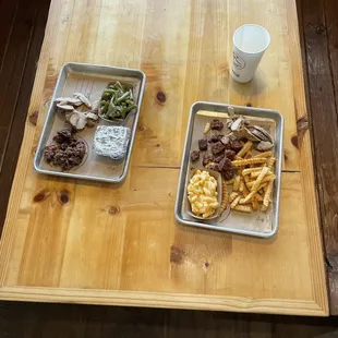 2 a 2x2 Meals - A) Burnt Ends, Turkey, beans and Cheese Grit Cake. B) Vegan Burnt Ends, Turkey (salty AF) and 2 sides